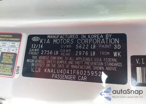 2015 Kia K900 Premium from USA, damaged, VIN KNALU4D41F6025952
